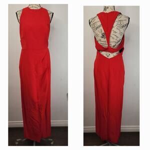 JS COLLECTIONS RED Racer-Back Cutout Open Back Wrap Slit Column Maxi Gown SZ 4